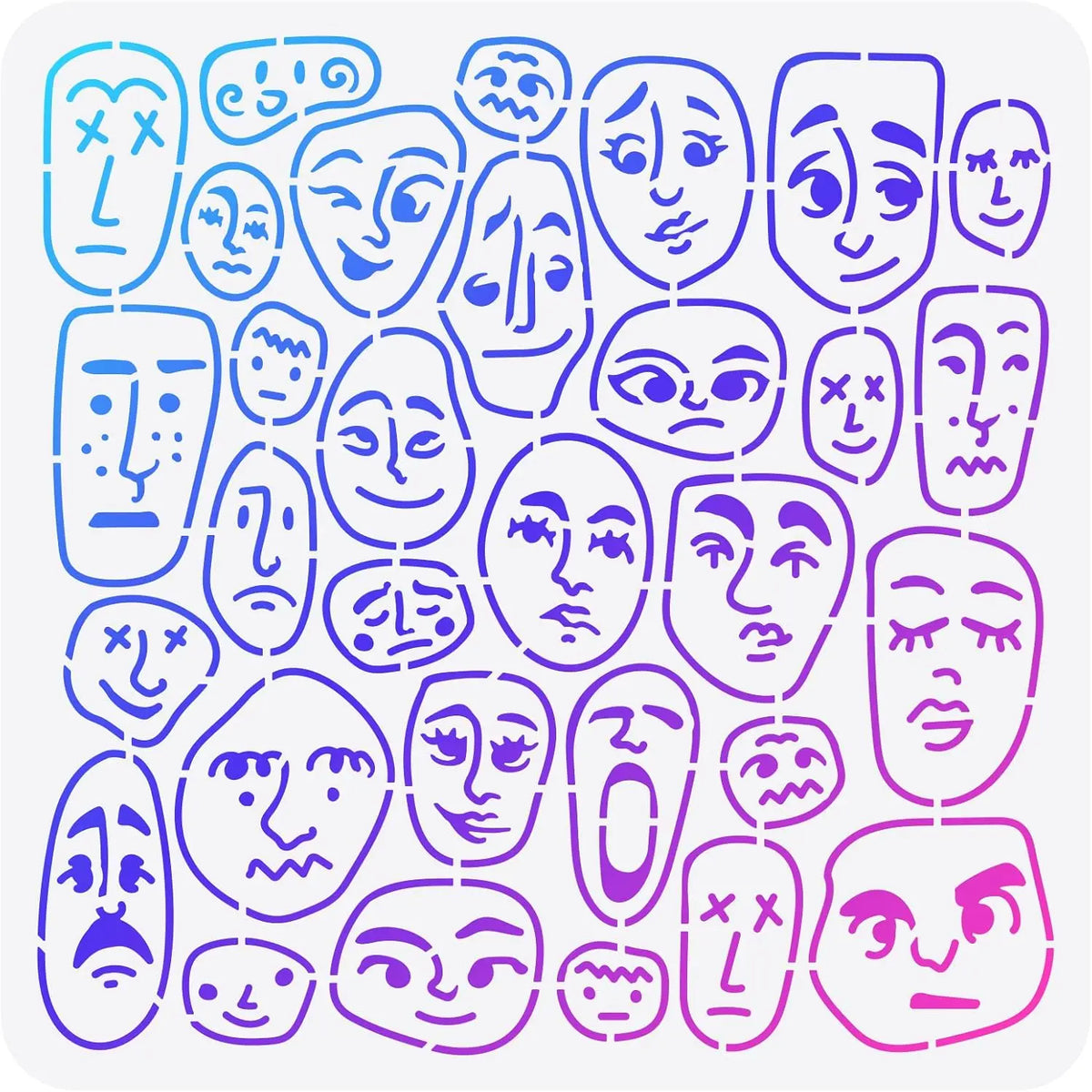 Boho Portrait Stencil 11.8" – Abstract Face Drawing Template Painting Stencil Axl AECH04-14319