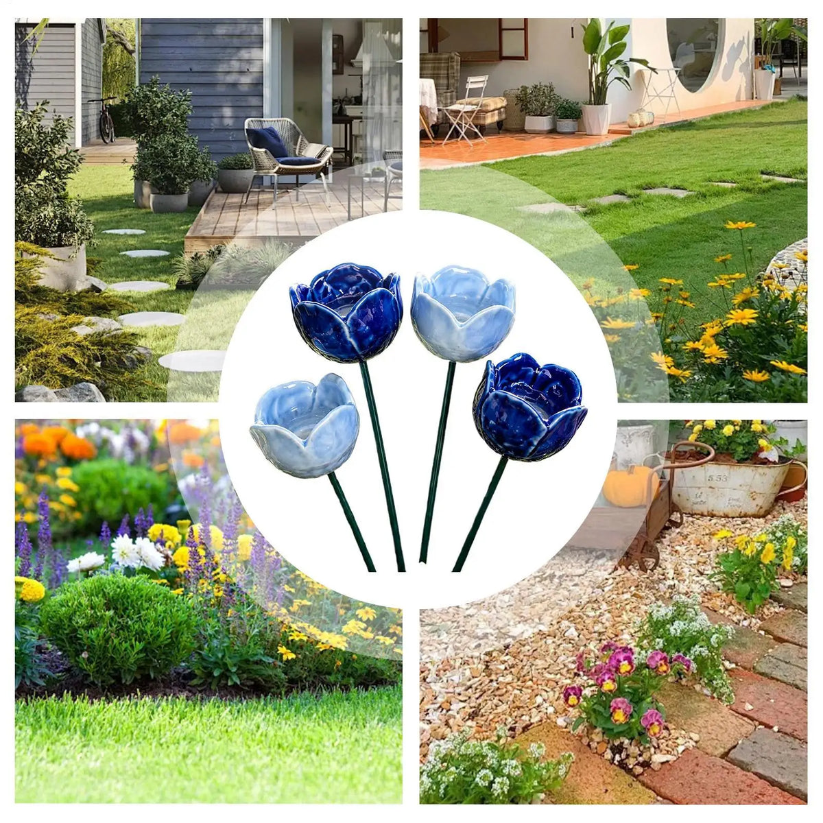 Ceramic Bee Watering Station 4-Piece Set | Garden Pollinator Decor Garden Watering Station Axl