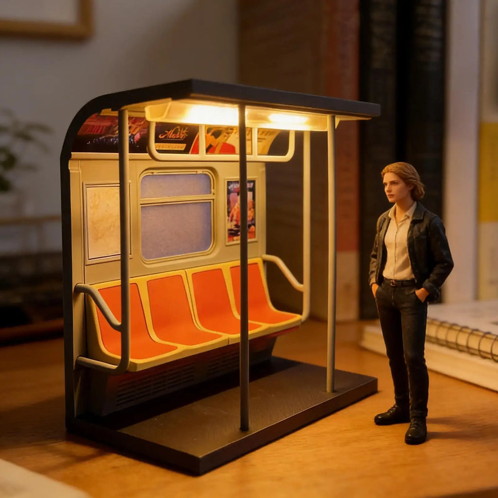 Retro Subway Train LED Table Lamp with 3 Swappable Posters LED Novelty Table Lamp Axl