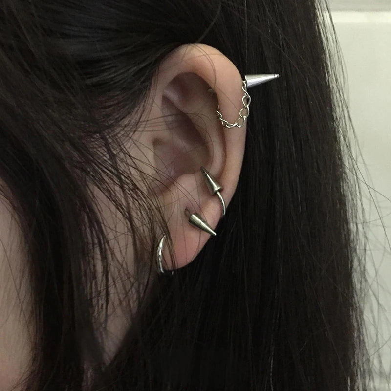 3-Piece Gothic Stainless Steel Rivet Ear Clip Earrings Set Ear Clip Earrings Axl