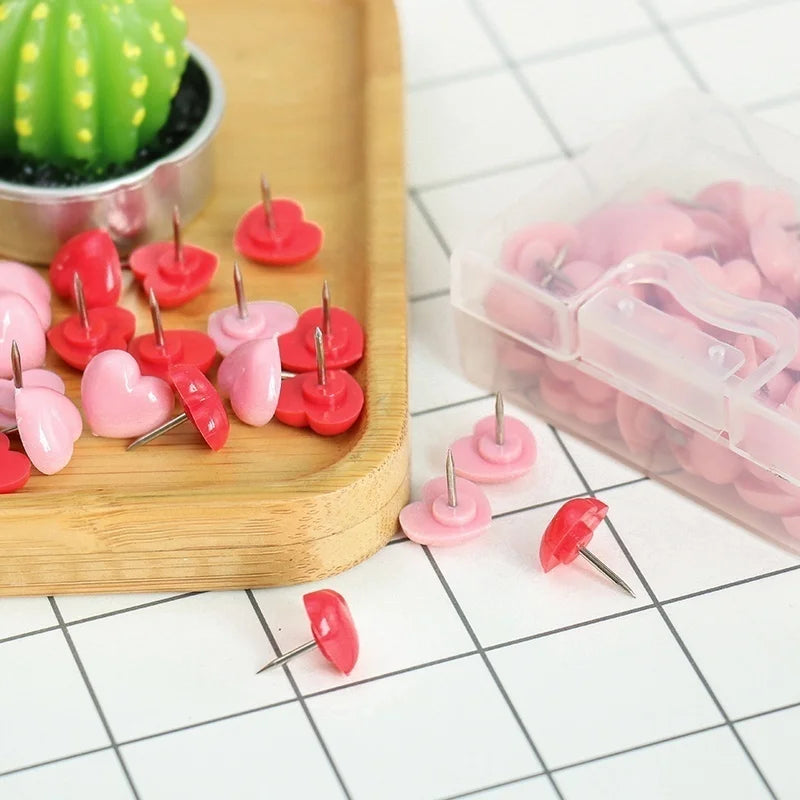 Heart Shape Push Pins 50 Pack – Colored Cork Board Thumb Tacks Decorative Push Pins Axl