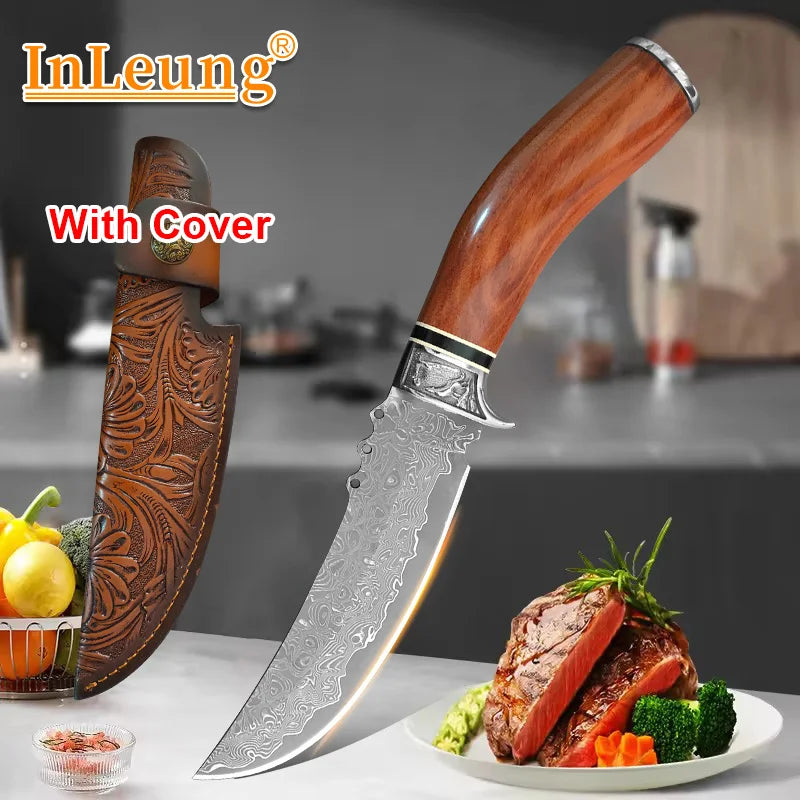 67-Layer Damascus Steel VG10 Boning Knife – Wood Handle Damascus Kitchen Knife Axl