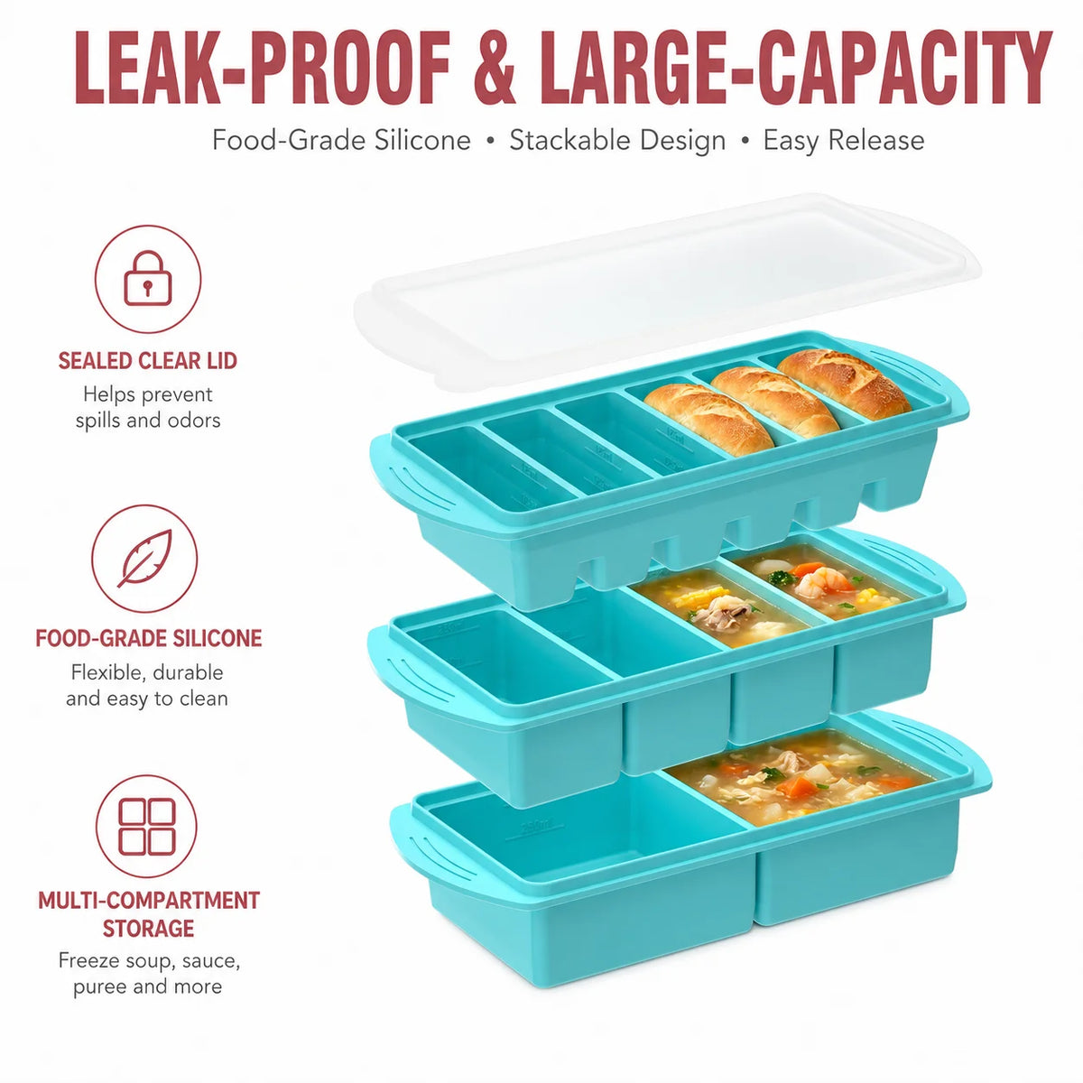 Silicone Soup Freezer Trays with Lid – Meal Prep Mold Set Silicone Freezer Tray Axl