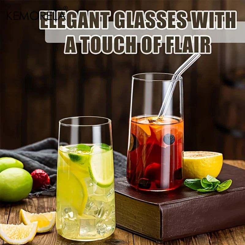 KEMORELA 6-Piece Highball Glass Set with Straws – 15.5 oz Highball Glass Set Axl