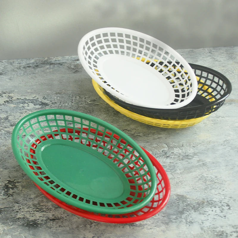 Oval Plastic Food Baskets 6–12 Pcs | Restaurant Serving Trays Food Serving Baskets Axl