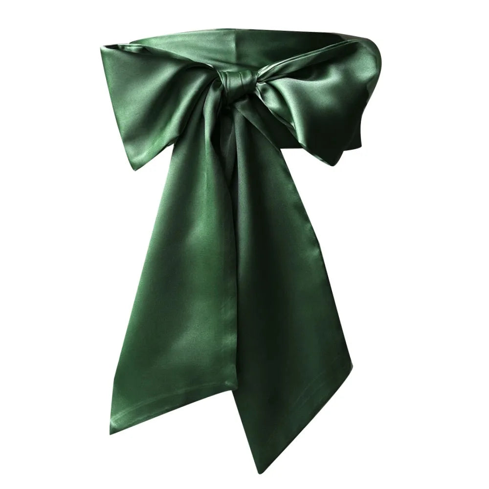 Women's Satin Bow Waist Belt – Wide Cummerbund Ribbon Strap Satin Waist Belt Axl Green