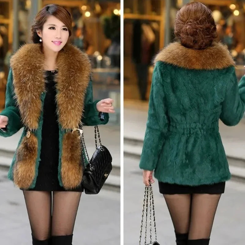 Women's Faux Mink Fur Coat – Slim Fox Collar Winter Jacket Faux Fur Coat Axl