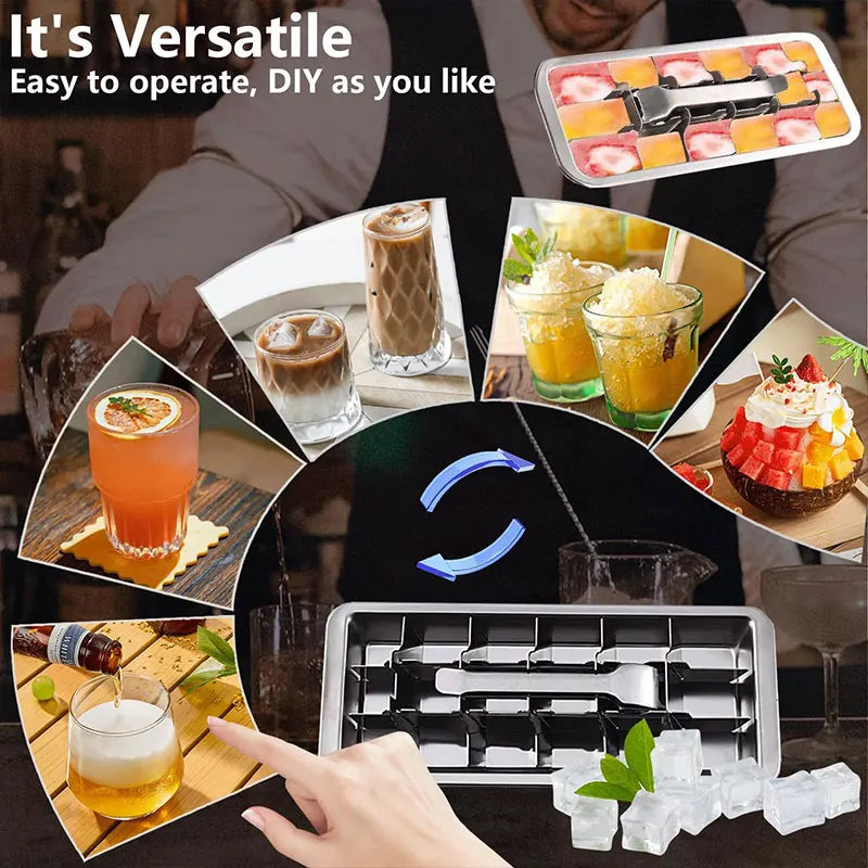18-Slot Stainless Steel Ice Cube Tray | Easy-Release Lever Ice Cube Tray Axl