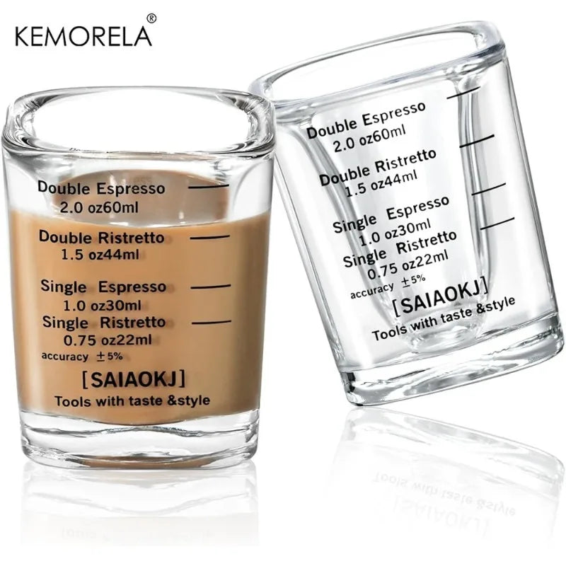 KEMORELA 2-Pack 60ml Espresso Glass Measuring Cups | Heat-Resistant Glass Measuring Cup Axl