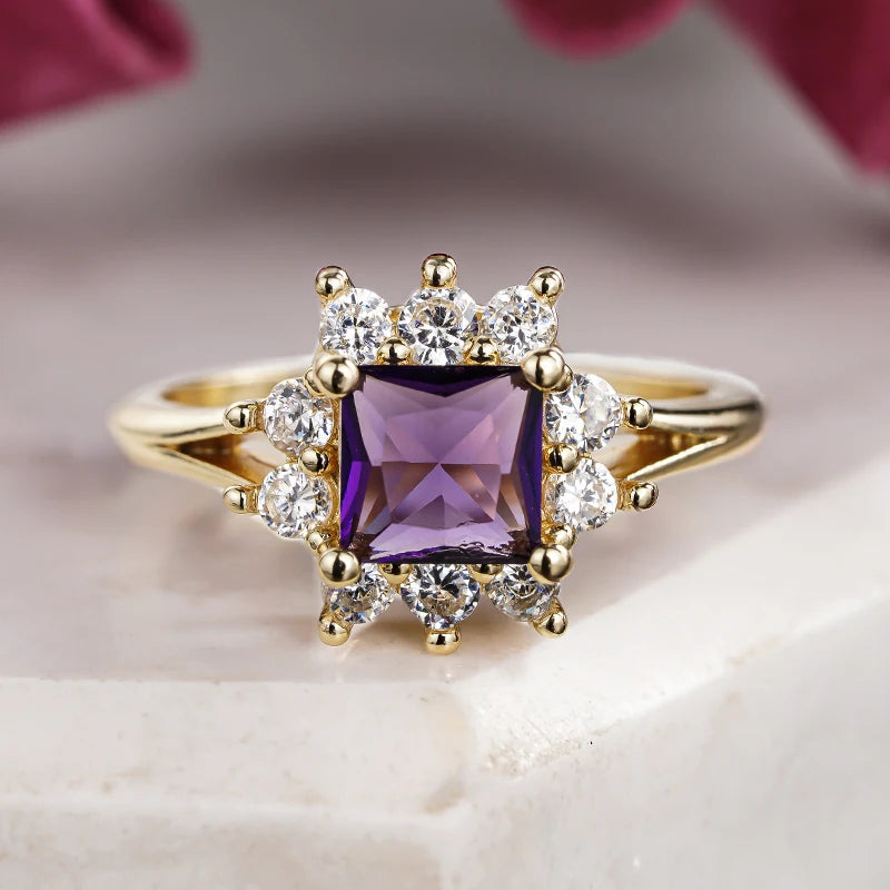 Huitan Purple Cubic Zirconia Ring – Women's Wedding Band Fashion Ring Axl