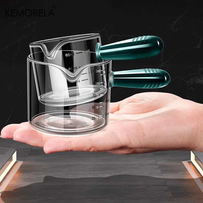 KEMORELA Glass Espresso Cups 60/125ml – Measuring Milk Jug Espresso Shot Glass Axl