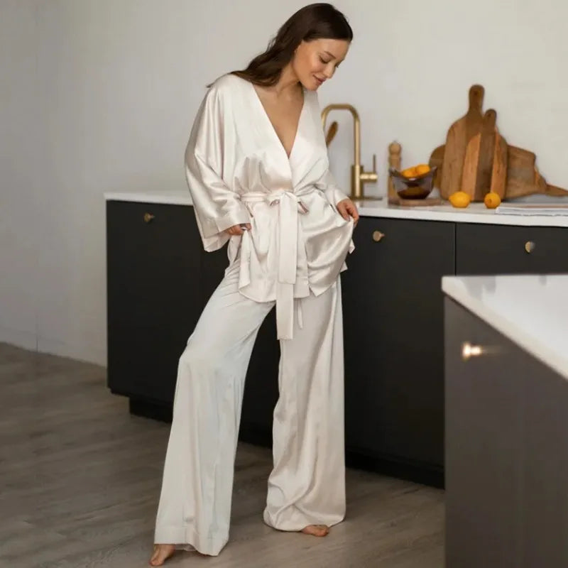 Women's 2-Piece Loose Pajama Set – Long Sleeve V-Neck Lounge Suit Women's Pajama Set Axl