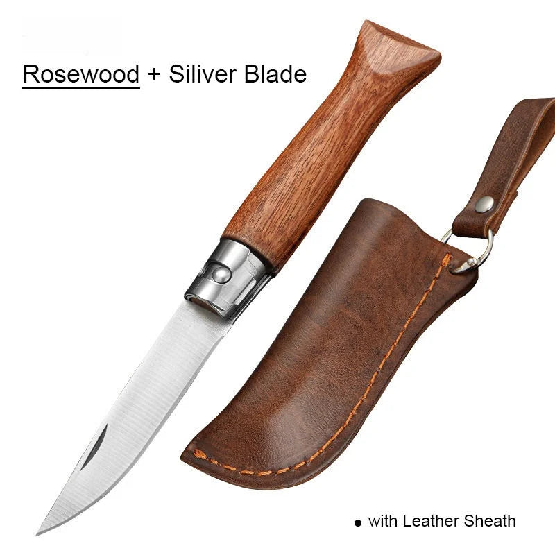 Stainless Steel Folding Knife – Wood Handle & Sheath Folding Pocket Knife Axl option 4