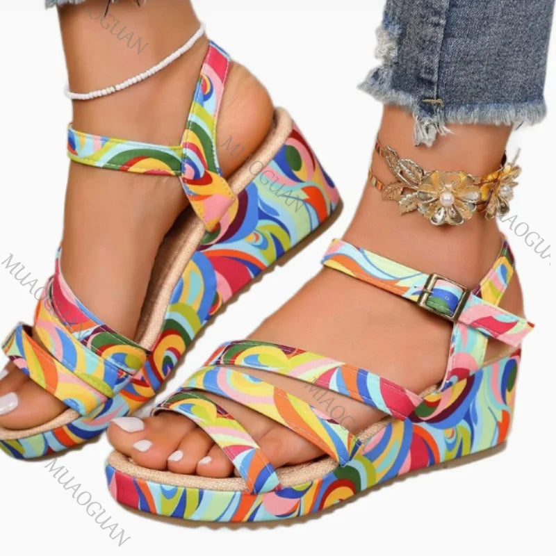 Women's Wedge Platform Sandals – Ethnic Print Roman Style Wedge Platform Sandals Axl
