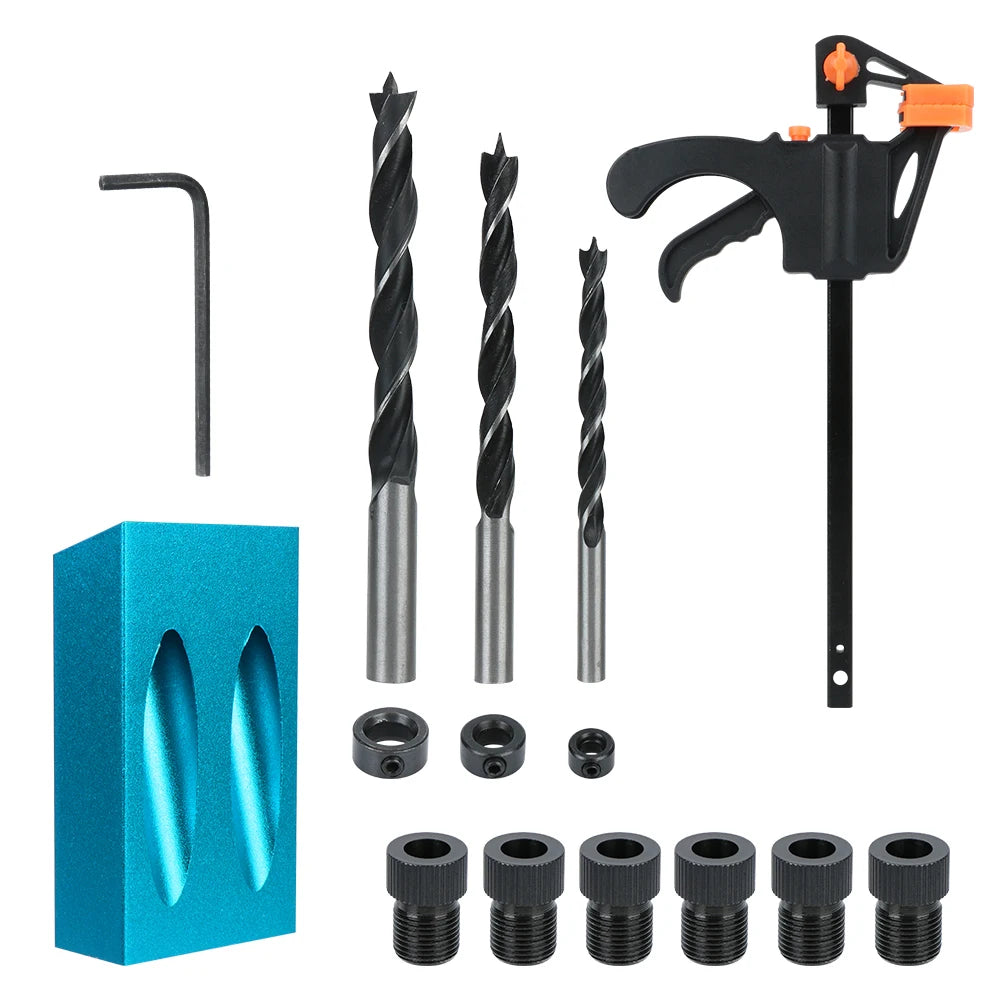 15° Pocket Hole Jig Kit with Drill Bits – 7/14/15 Pcs Pocket Hole Jig Kit Axl 15PCS