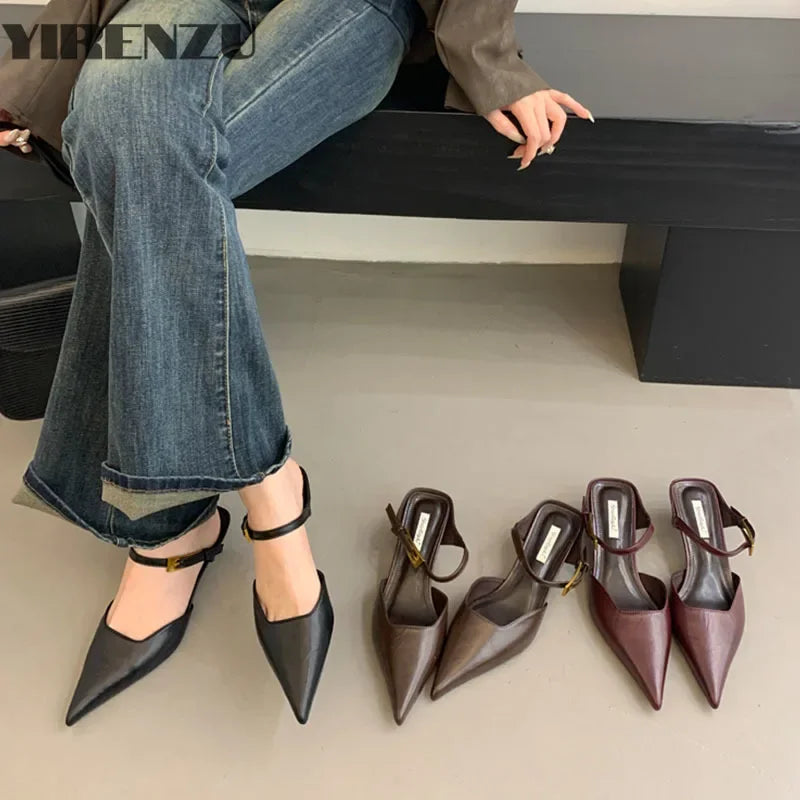 Women's Pointed Toe Mule Pumps – Low Heel Slingback Party Shoes Mule Pump Heels Axl