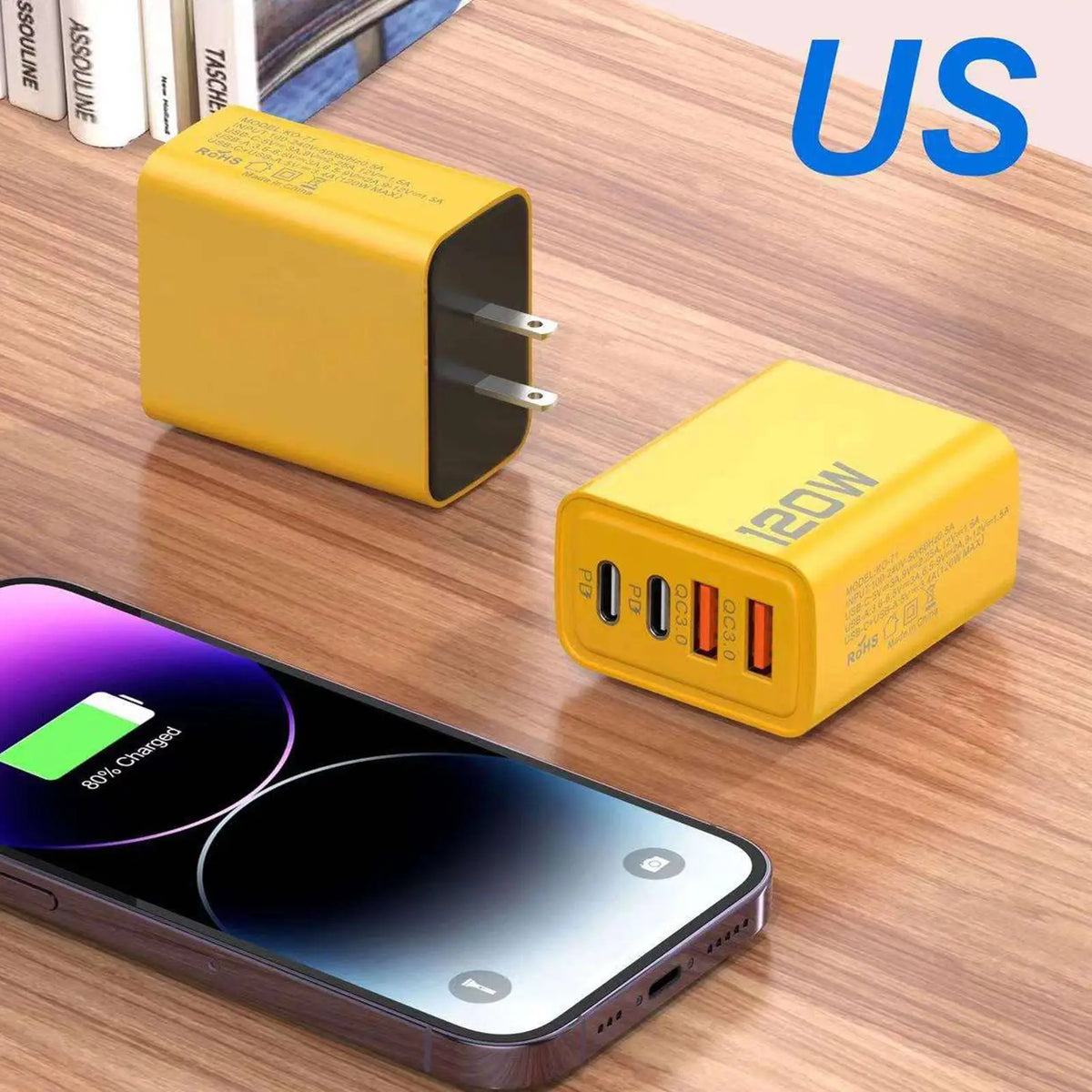 120W 4-Port USB-C Fast Wall Charger Block | Dual PD USB Wall Charger Axl