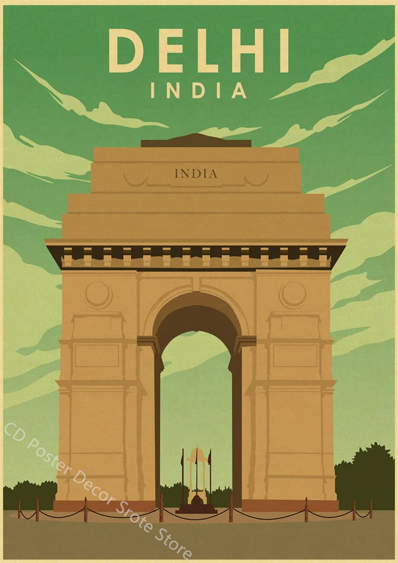 World Cities Retro Travel Poster – Rome Paris Sydney Dubai Art