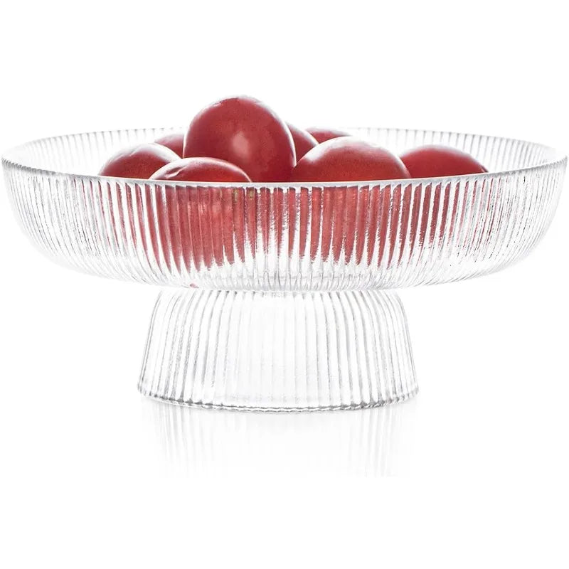 Clear Ribbed Glass Pedestal Fruit Bowl – Elegant Kitchen Decor Glass Pedestal Bowl Axl