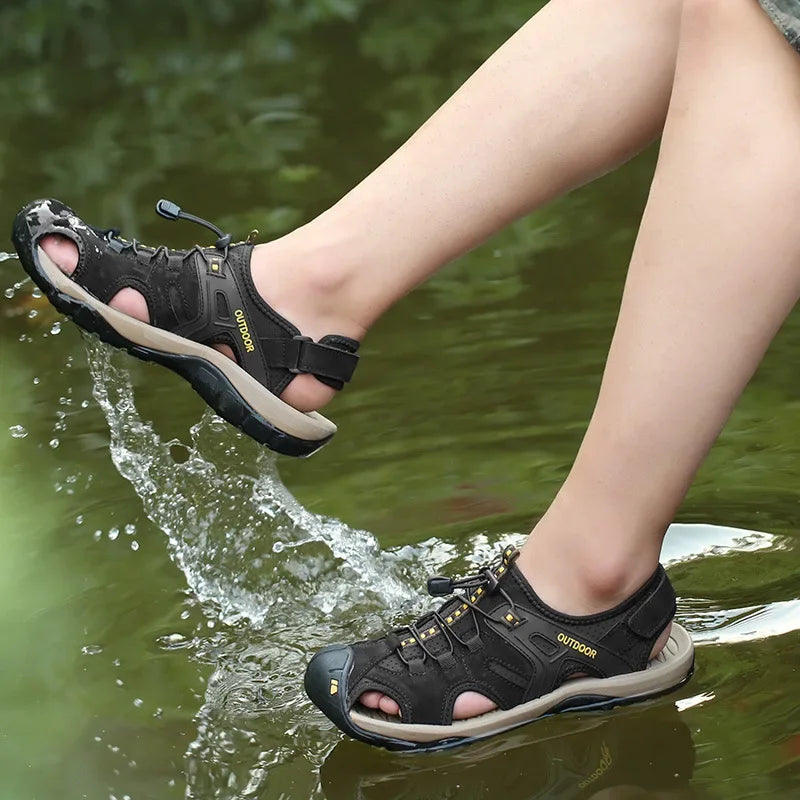 YBQJOO Men's Genuine Leather Outdoor Sandals | Non-Slip Men's Leather Sandals Axl