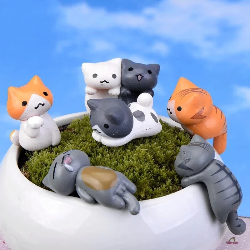 6-Piece Lucky Cat Miniature Figurines – Bonsai Garden Decor Miniature Figurine Set Axl