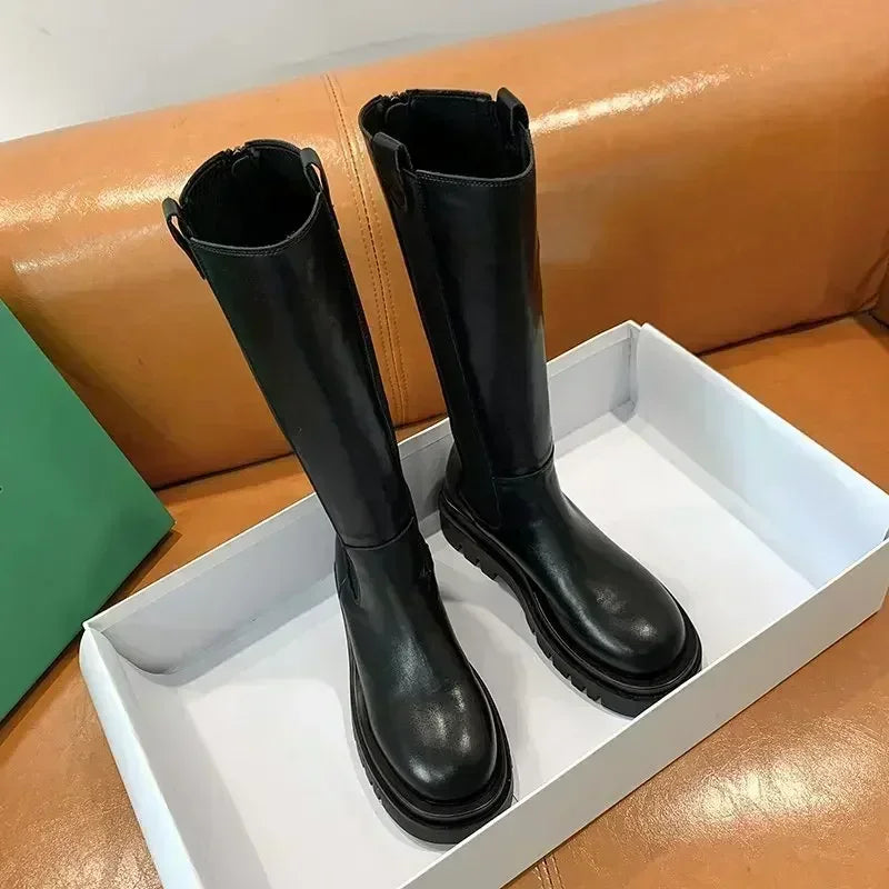 Women's Knee-High Chunky Platform Boots | PU Leather Zip Knee-High Platform Boots Axl