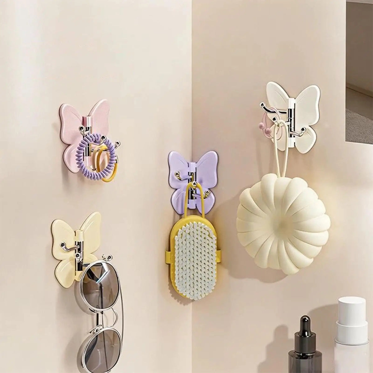 Decorative Butterfly Triple Wall Hooks – Self Adhesive No-Drill Decorative Wall Hooks Axl