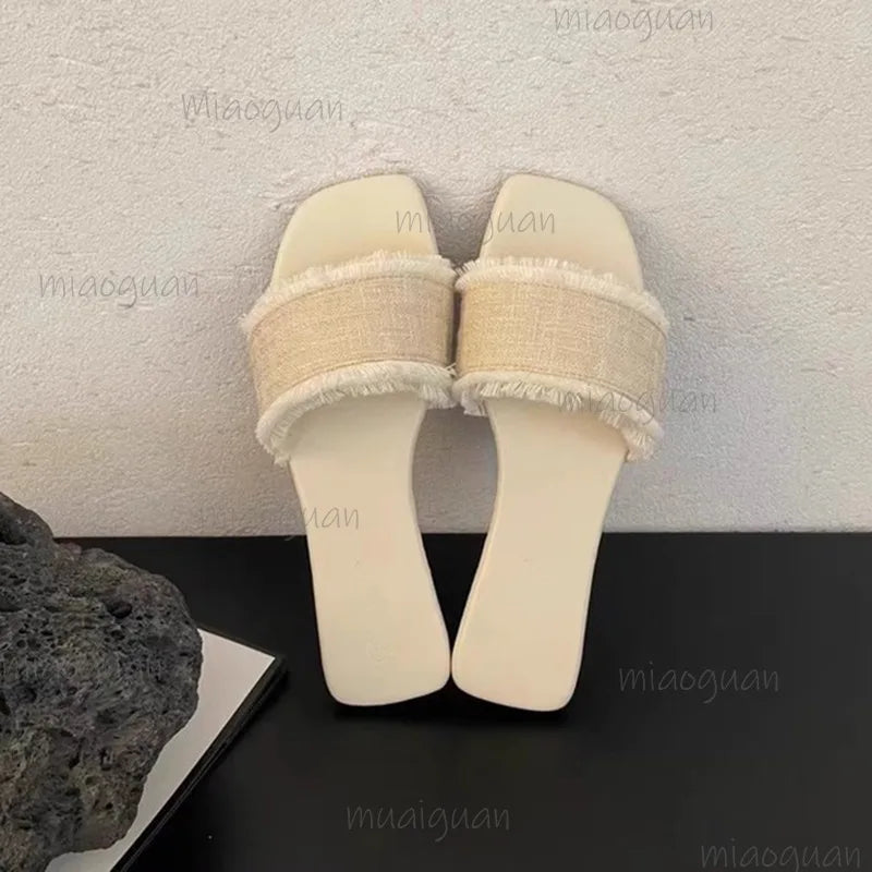 Women's Open-Toe Flat Slides – Summer Beach Slippers & Sandals Women's Flat Slides Axl