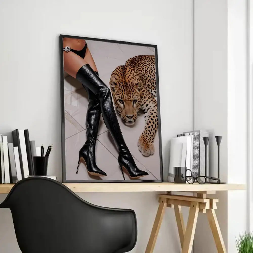 Women & Leopard Canvas Wall Art – Unframed Poster | Home Decor Canvas Wall Art Axl Black3 50X70cmFrameless