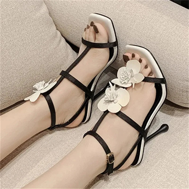 Women's Luxury High Heel Flower Sandals – Square Toe Party Pumps High Heel Sandals Axl