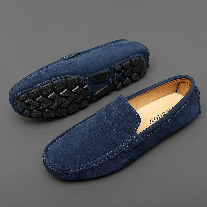 Men's Suede Leather Slip-On Loafers – Casual Flat Shoes Men's Loafers Axl