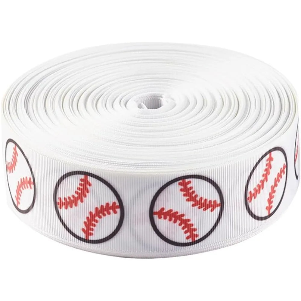 Baseball Grosgrain Ribbon 1 Inch 50 Yards – White Sports Print Craft Ribbon Axl AECH04-18400