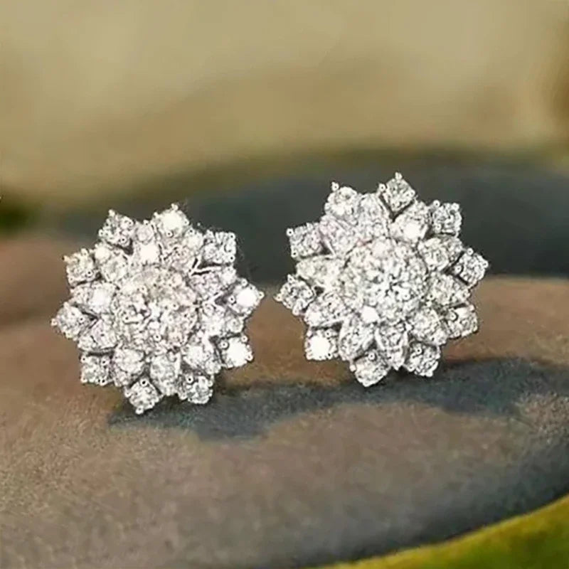 Huitan Flower CZ Stud Earrings – Dazzling Crystal Women's Studs CZ Stud Earrings Axl