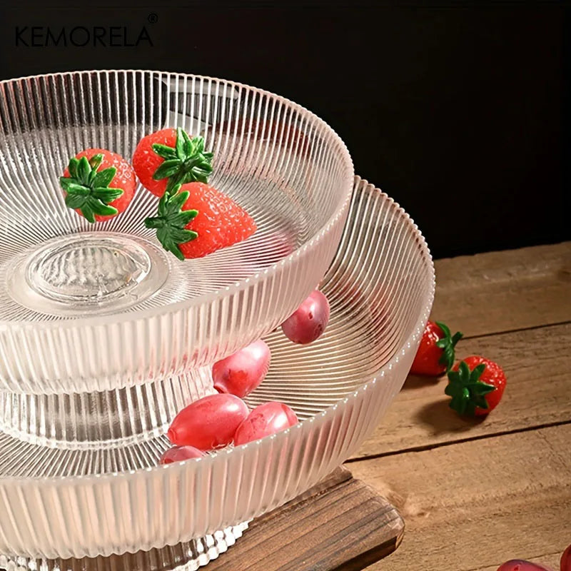 KEMORELA Glass Fruit Bowl with Feet – Striped Snack Tray Glass Fruit Bowl Axl