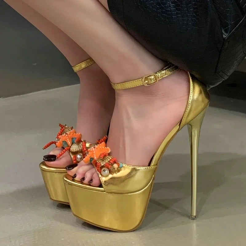 Women's Platform Stiletto Sandals – Buckle Strap Peep Toe Heels Platform Stiletto Sandals Axl