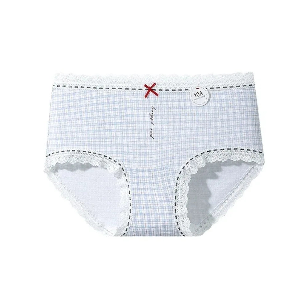 Women's Mid-Rise Cotton Lace Bow Briefs – Soft Daily Underwear Women's Briefs Axl Blue 1XL 1pc