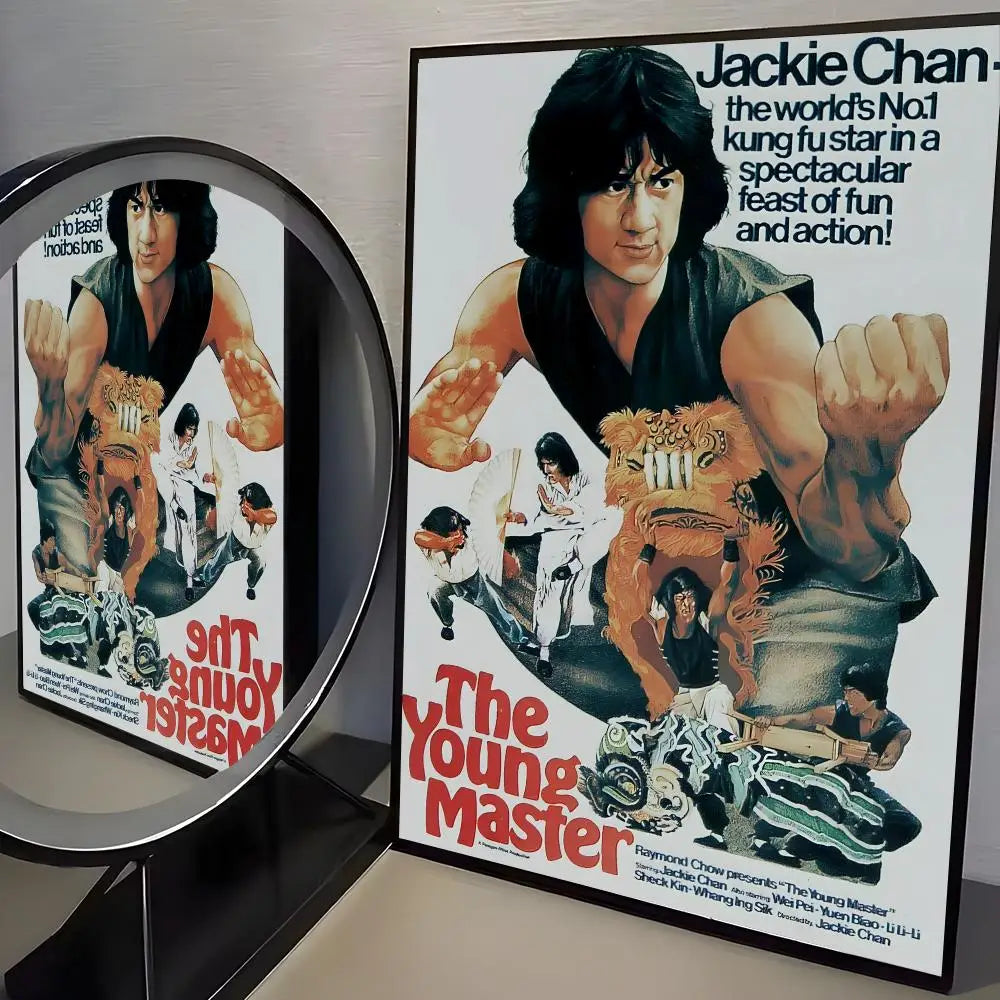 Jackie Chan Kung Fu Wall Poster – Self-Adhesive Art Sticker Wall Art Poster Axl Black8 50X70cmNoframe