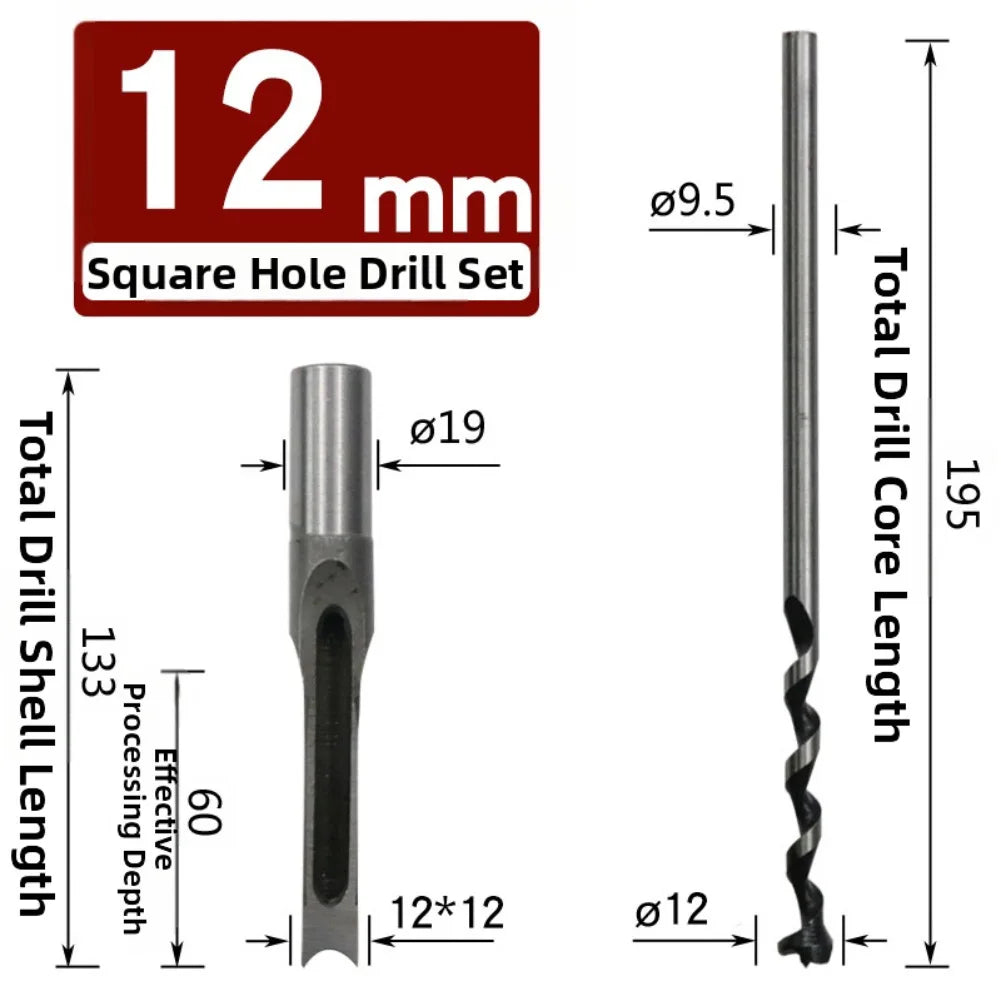 HSS Square Hole Drill Bit 6–18mm | Mortising Chisel Wood Mortising Drill Bit Axl 12mm China Mainland