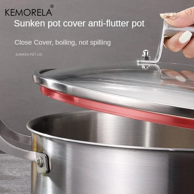 KEMORELA 5-Layer 304 Stainless Steel Soup & Hot Pot Glass Lid Stainless Steel Soup Pot Axl