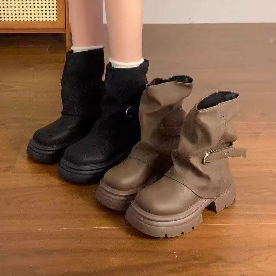 YBQJOO Women's Vintage Platform Block Heel Ankle Boots Platform Ankle Boots Axl