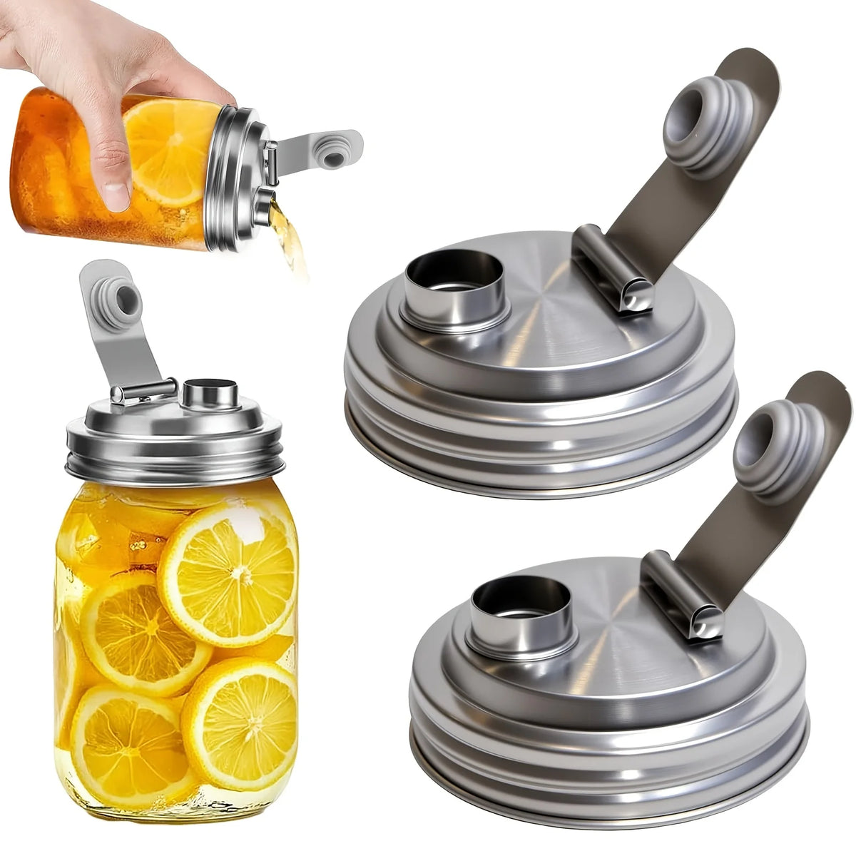 Mason Jar Stainless Steel Pour Spout Lid | 86mm Wide Mouth Mason Jar Lid Axl 2Packs