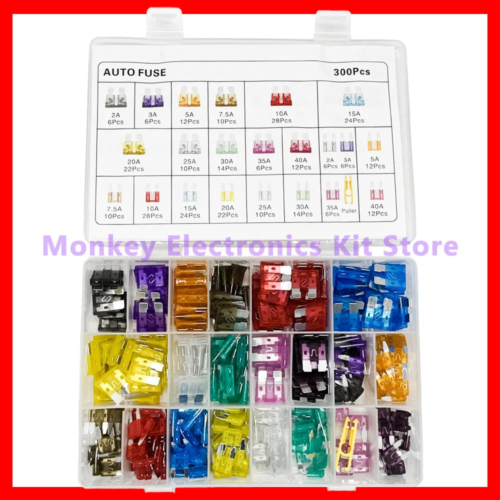 300 PCS Car Blade Fuse Kit 2A–40A | 11 Sizes + Storage Box Auto Fuse Kit Axl