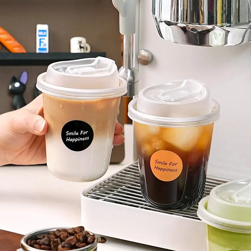 10-Pack Transparent U-Shaped Disposable Cups with Lids Disposable Beverage Cups Axl