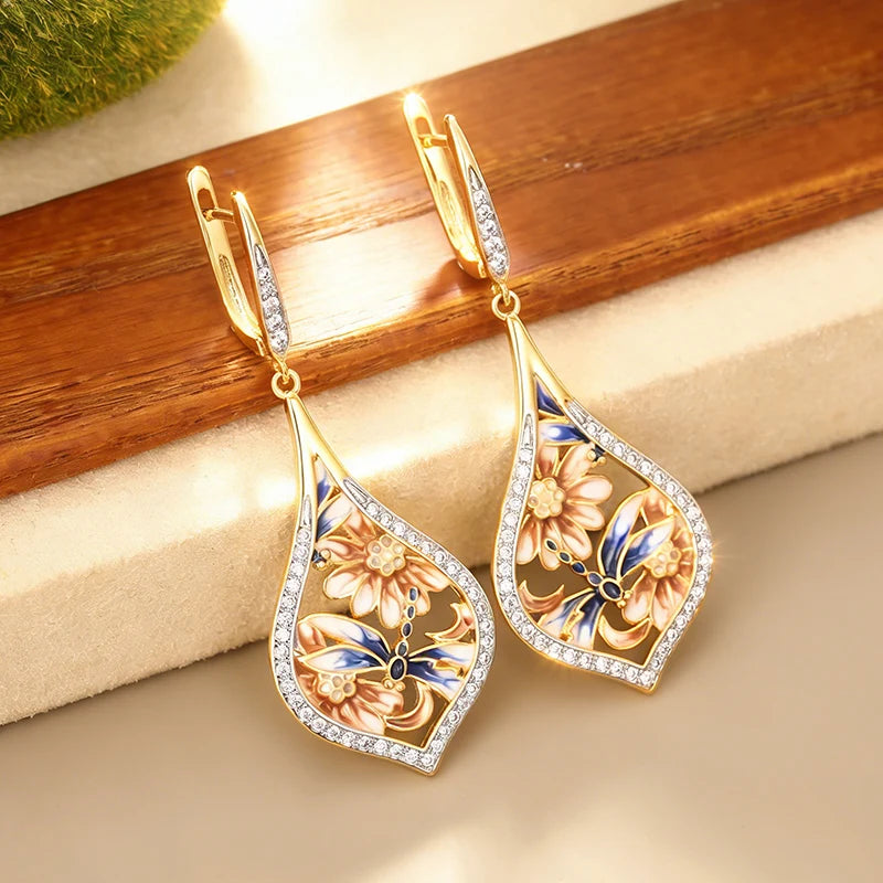 Huitan Flower Drop Earrings – Cubic Zirconia Women's Jewelry Drop Earrings Axl