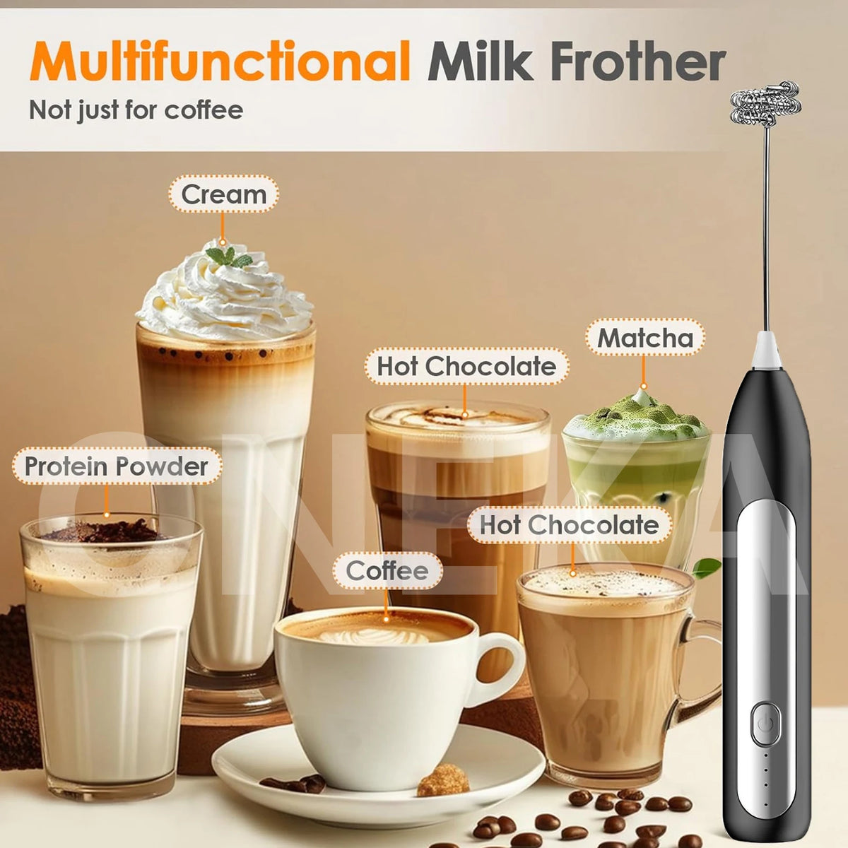 Rechargeable Handheld Milk Frother Wand & Egg Whisk Foam Maker Milk Frother Wand Axl