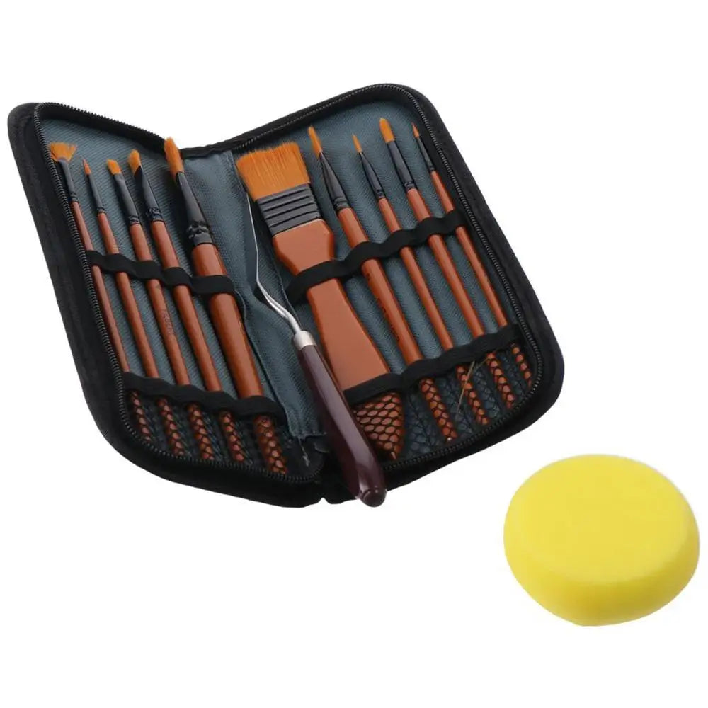 15-Piece Paint Brush Set with Spatula & Case | Acrylic & Oil Paint Brush Set Axl WHITE