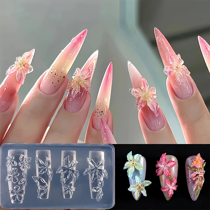 3D Silicone Nail Carving Mold – Lily & Ice Flower DIY Art Nail Art Mold Axl