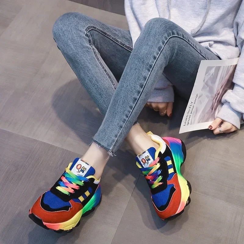 Women's Multicolor Platform Sneakers – Lightweight Mesh Shoes Platform Sneakers Axl