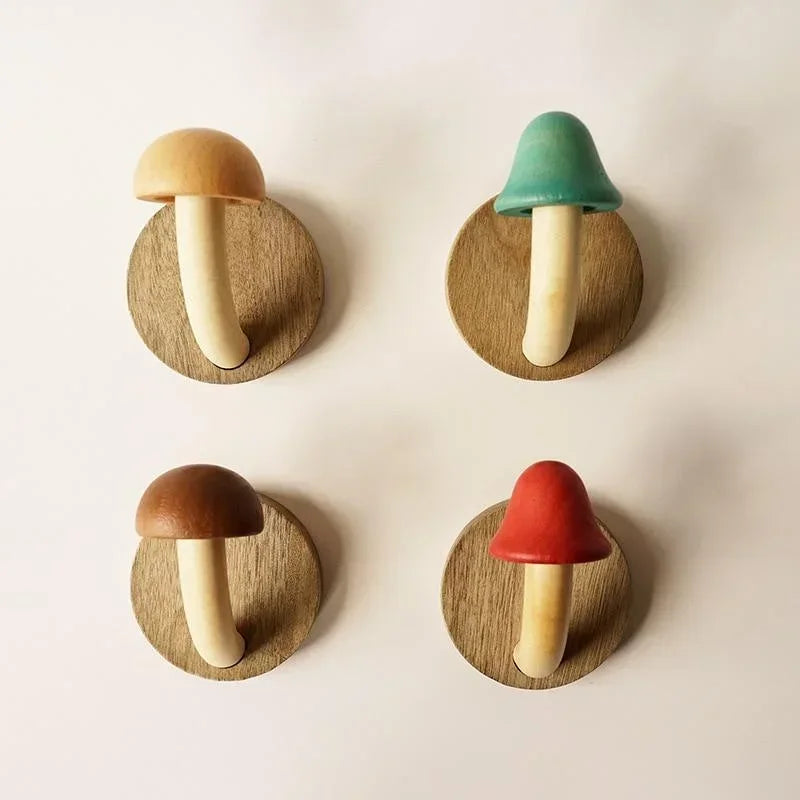 Wooden Mushroom Wall Hook – Self-Adhesive Clothes & Cap Hanger Wall Hook Axl