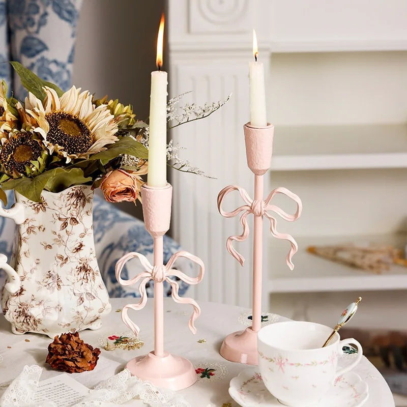 Vintage Iron Candlestick Holder – Elegant Gold & Pink Home Decor Candle Holder Axl